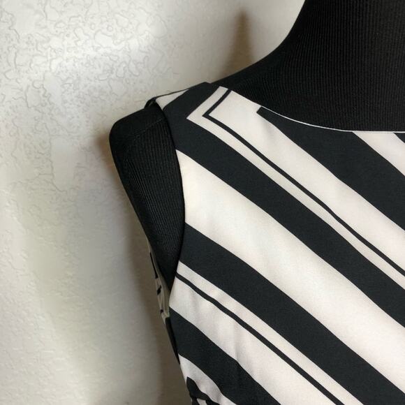 Cache black white chevron peplum belted sleeveless sheath dress size 6 NWOT - Picture 7 of 16
